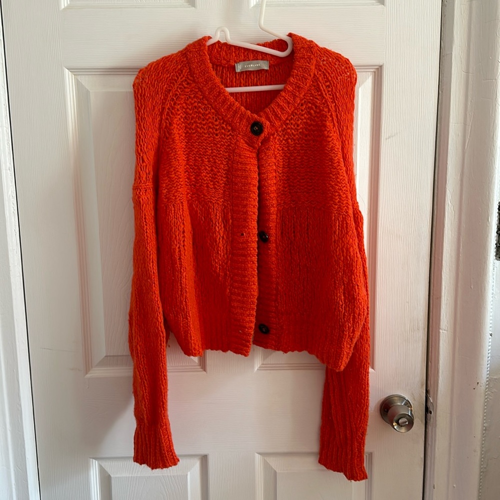 Everlane Bright Orange Cardigan Sweater